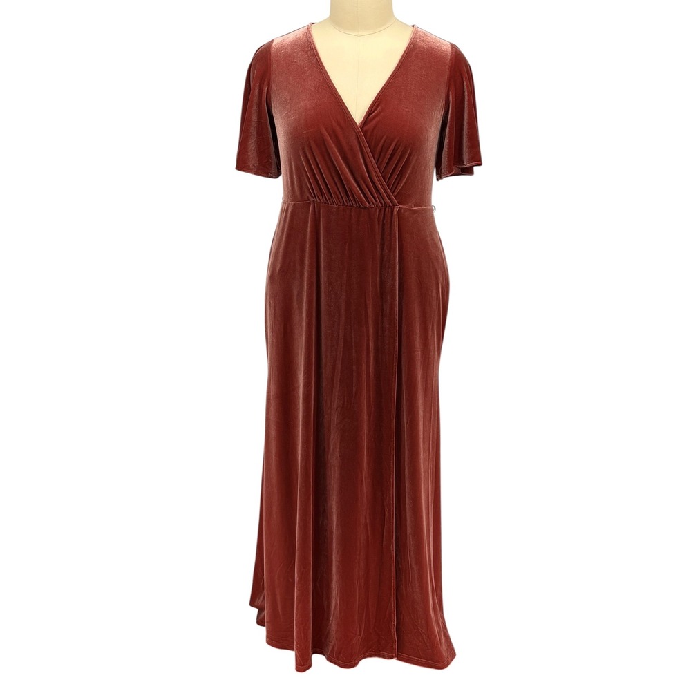 DB Studio Celebrate Velvet Maxi Dress Cinnamon Flutter‎ Sleeve Size 18